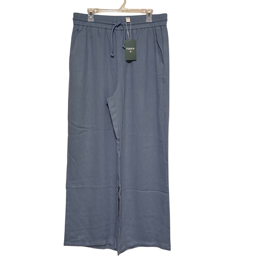 NWT Halara XL Tall Blue Linen Feel Wide Leg Pants High Rise Drawstring